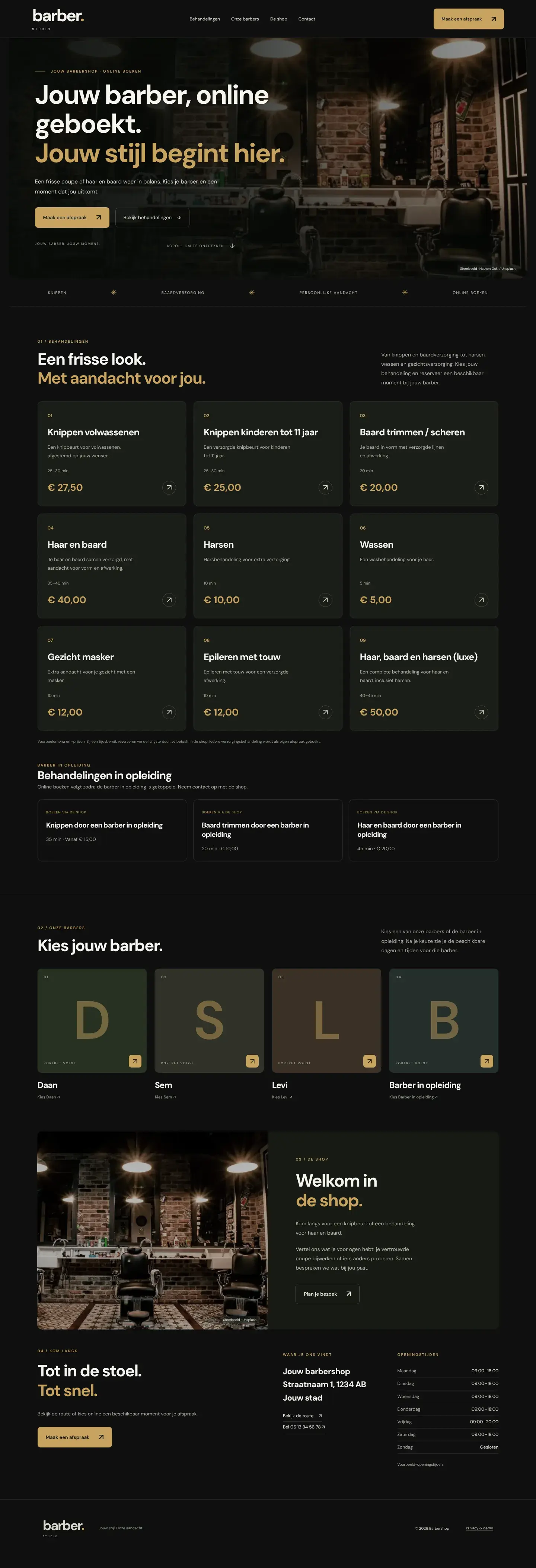 barber. studio website, full page